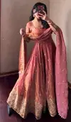Sc 1329 Heavy Fandy Silk Embroidery Work Gown With Pant Dupatta Wholesale Online